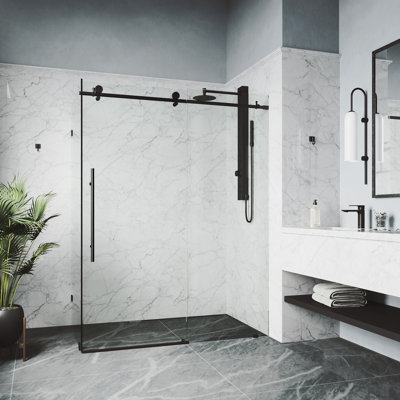 Cabine de douche coulissante sans cadre avec verre transparent 3/8 po de l 46 po x P 34 po x H 76 po Elan