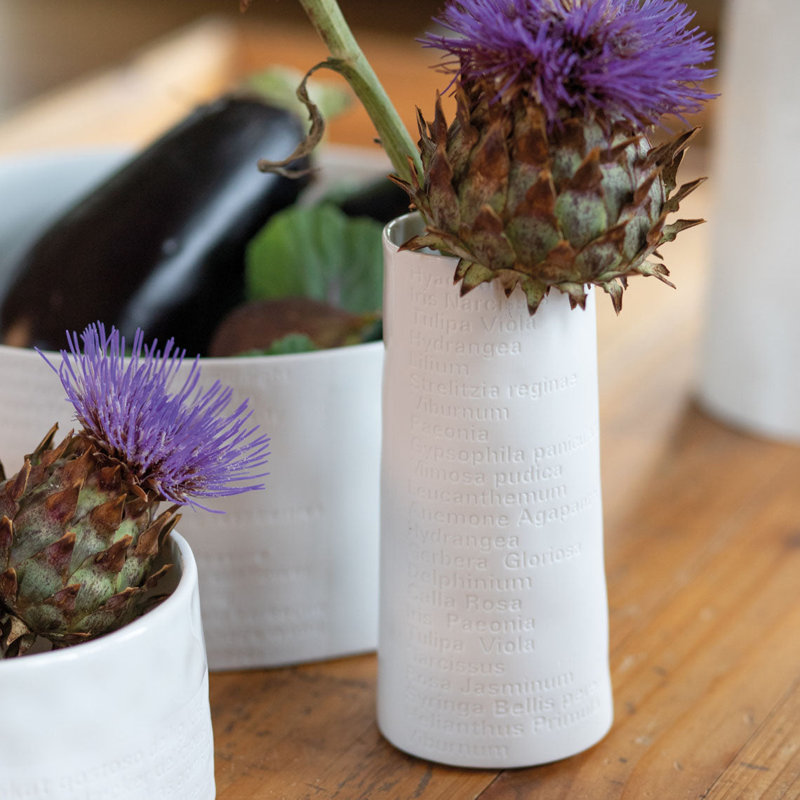 A Poetic Space Porcelain Vase - Flower Names Embossed, 7.9" H x 2.8" W x 2.8" D
