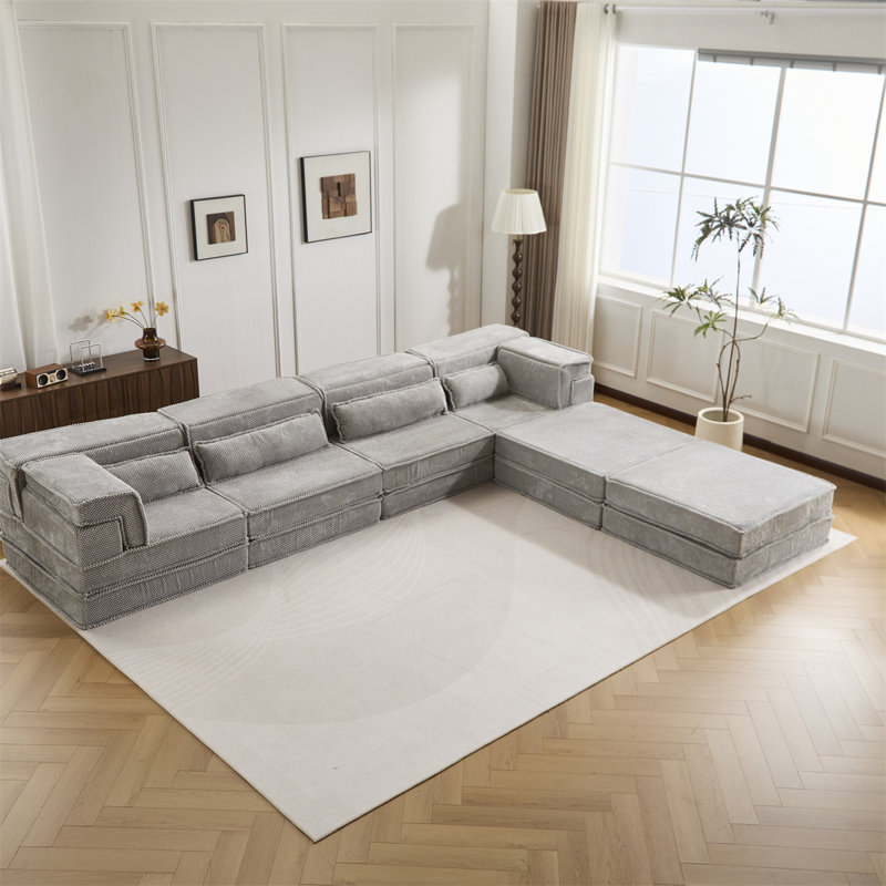 157.48" U-Shaped Sectional, Light Gray