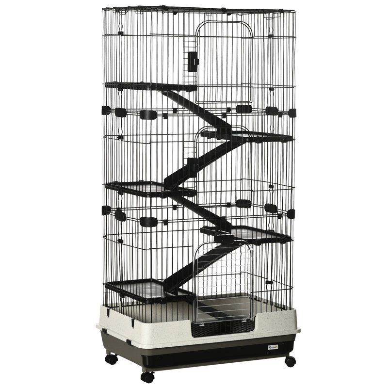 Cage avec rampe Caines Chinchilla, 43.25" H x 32" W x 20.75" D, Noir
