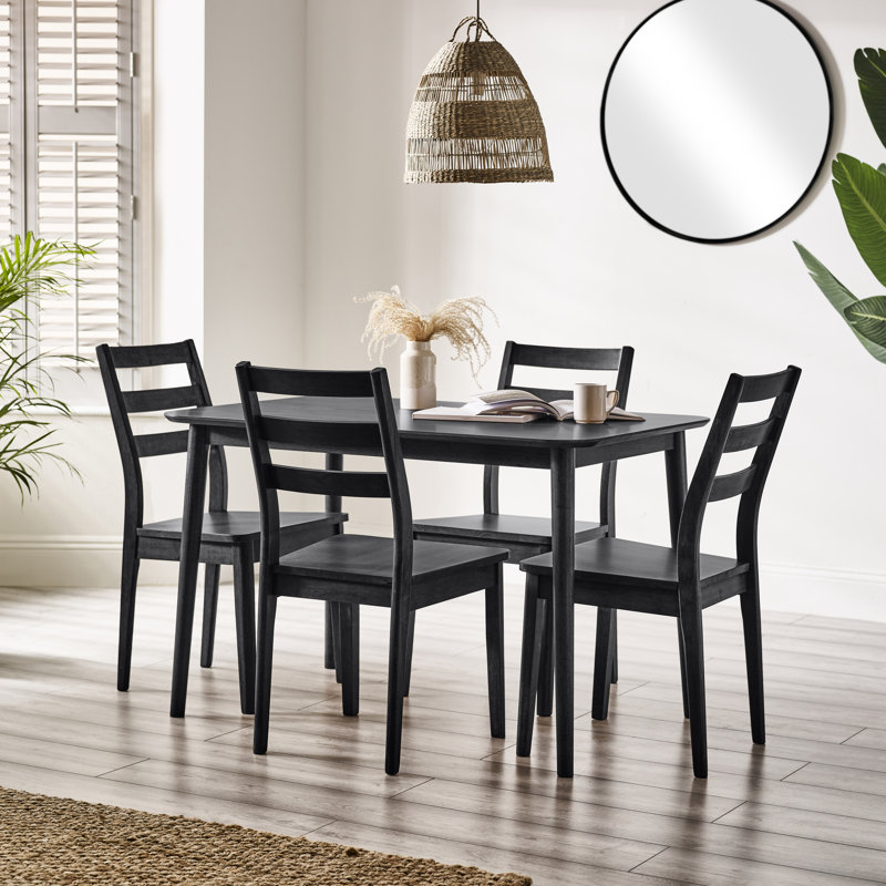 Bhawari Small Wooden Dining Table & Dining Chairs, 5 Pieces: Table, 4 Chairs, Black, 74.5cm H x 118cm W x 77cm D