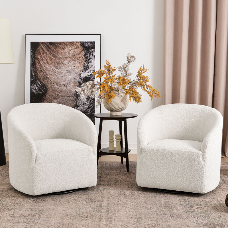 Ensemble de 2 chaises demi-tonneau pivotantes rembourrées sans assemblage Charleene, Blanc