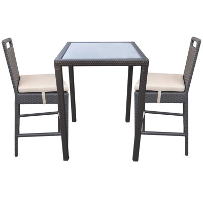 Denson Outdoor Patio Wicker Bar Set (Table With 2 Barstools)