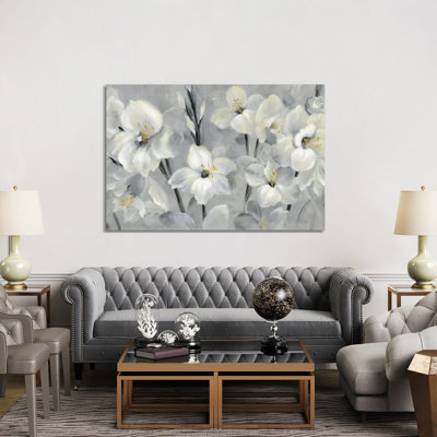 Flowers On Grey by Silvia Vassileva - Wrapped Canvas Painting