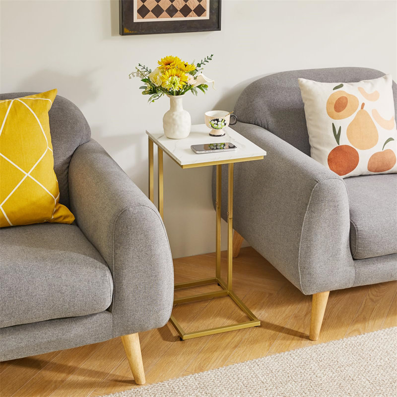 End Table, White, Gold