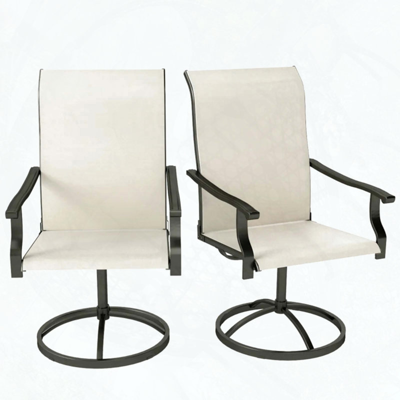 Set of 2 High-Back Swivel Mesh Patio Chairs (Beige), Beige