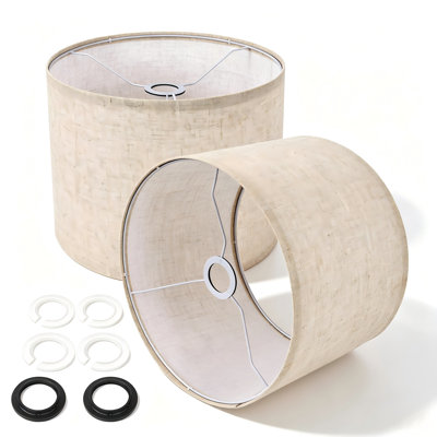Set of 2 Drum Fabric Lamp Shades, Foldable Linen Lamp Shade Replacement with Assembly Hardware, Neutral Beige Drum Lampshade for Table Lamps, Floor Lamps & Wall Sconces
