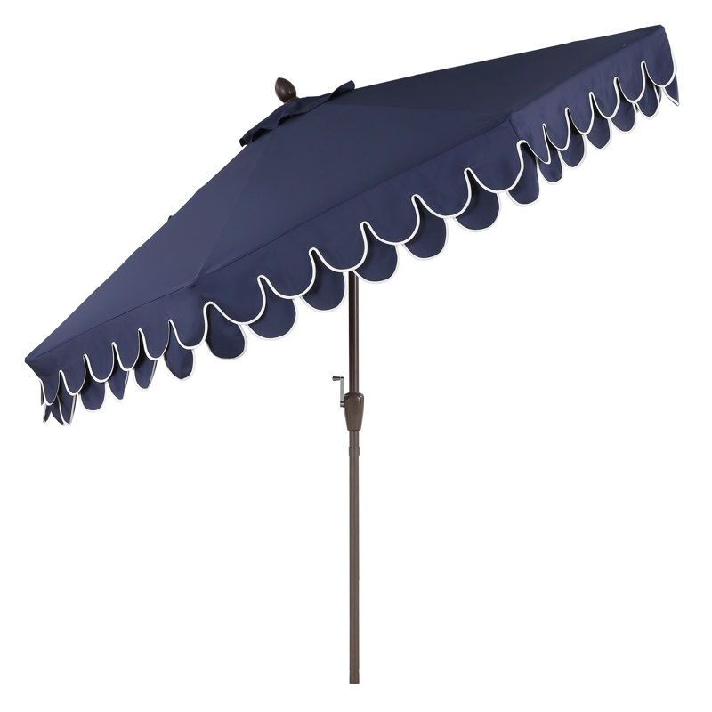 Parasol de marché classique à bordure festonnée 9 pi Beeliar, Marine, Marron foncé