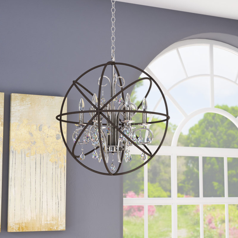 Trishia 6 - Light Dimmable Globe Chandelier, Anthracite/Polished Nickel
