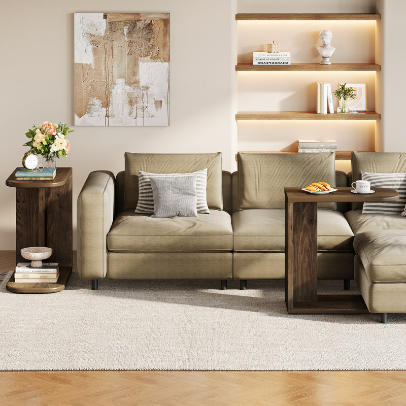 C-Shaped End Table, Solid Wood C Table For Sofa