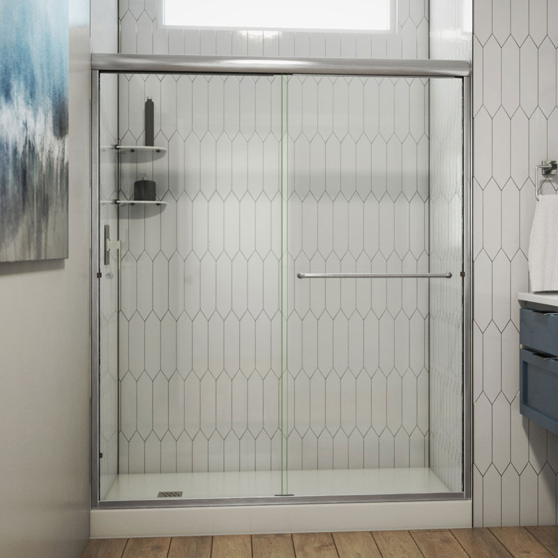 DreamLine Alliance Pro 56 - 60 inch W x 70 3/8 inch H Semi-Frameless Bypass Shower Door in Brushed Nickel, Clear, 70.375"