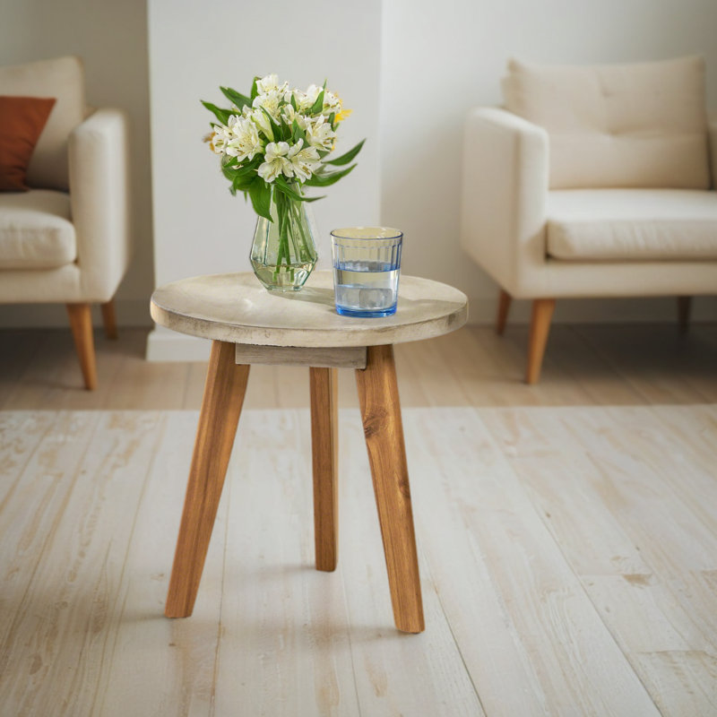 Humphries Solid Wood End Table, Light Gray, Natural