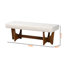 Banc Sky avec tissu bouclé crème et bois fini noyer brun, H 17,75 po x l 48,66 po x P 18,07 po