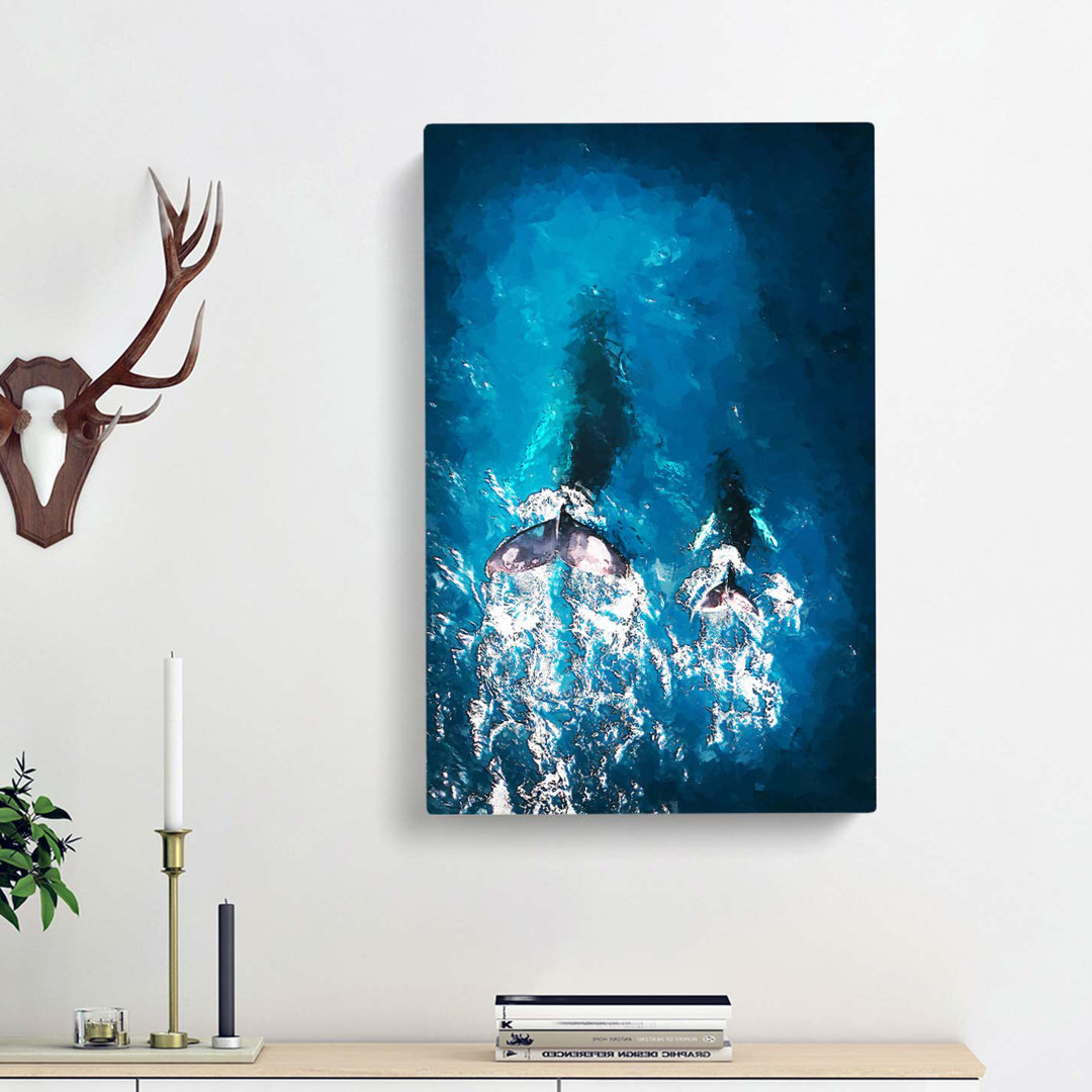 Mother & Calf Humpback Whale In Abstract - Wrapped Canvas