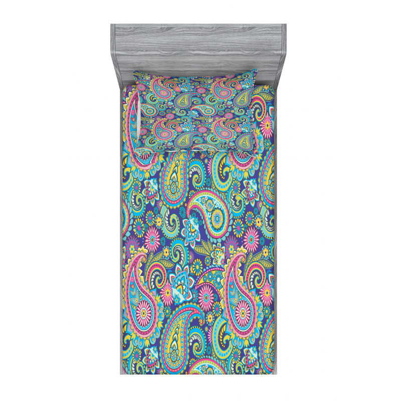 Microfiber Sheet Set, Twin XL Sheet Set with Fitted Sheet, Yellow/Green Paisley