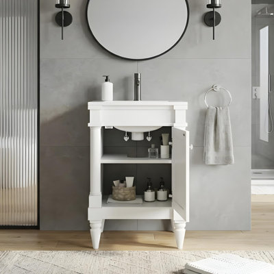 Meuble-lavabo moderne avec lavabo en céramique et armoires de rangement à deux niveaux
