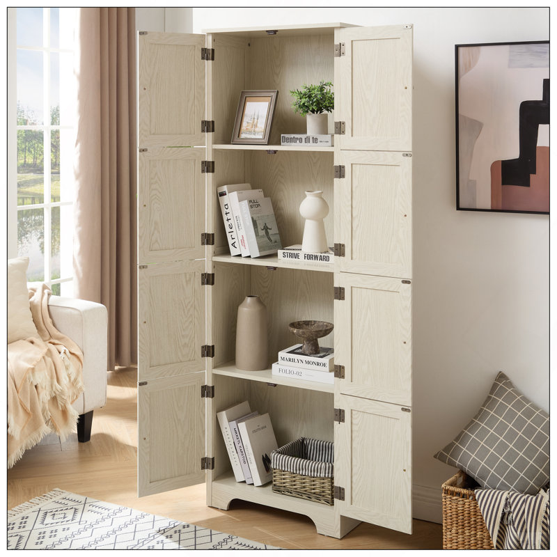 72.4" Tall Storage Cabinet Tall Storage Cabinet with 8 Doors and 4 Shelves ,Bookshelf Living Room, Kitchen, Dining Room, Office  Freestanding Storage Cabinet, WHI