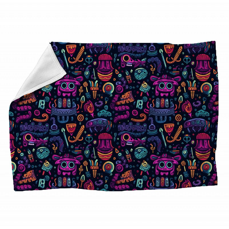 Machine Printed Throw Blanket, Throw, Abstract, Navy/Purple