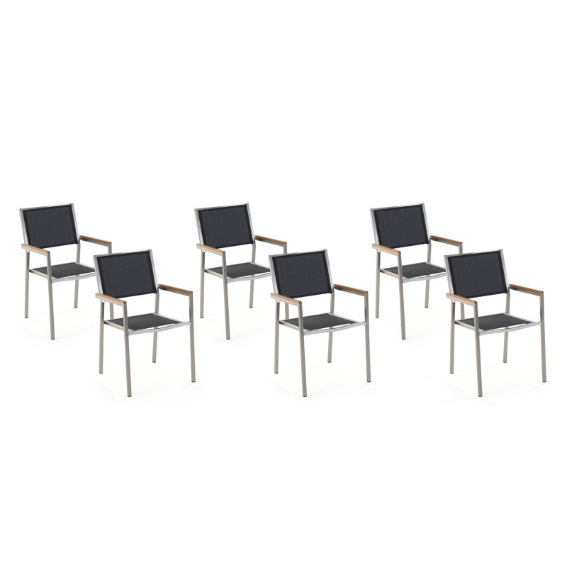 Lothen Stacking Patio Dining Armchair with Cushion, Silver/Black