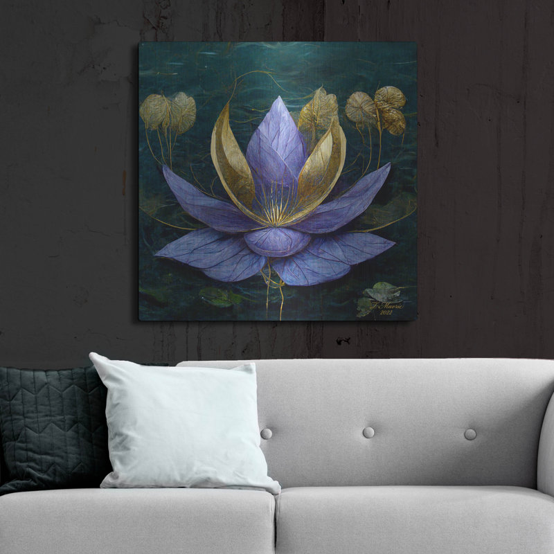 Lotus bleu doré par Tanya Mavric, H 36 po x l 36 po