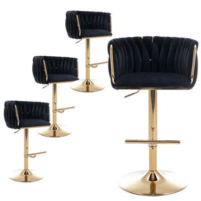 Swivel Adjustable Height Bar Stool Modern Velvet Barstool With Barrel Back Kitchen Island Counter Bar Chair With Golden Base Set Of 4