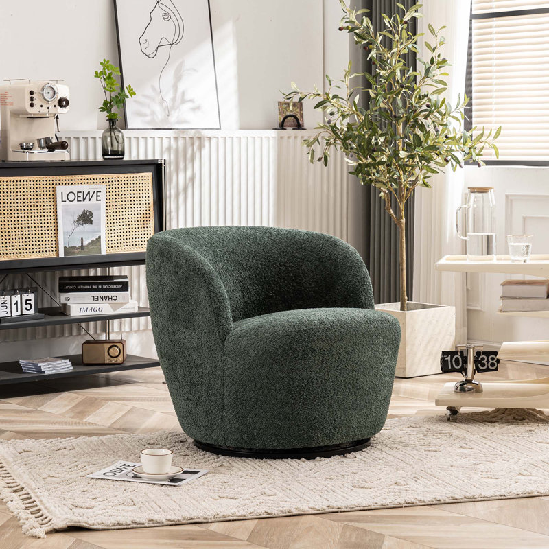 Hadriel Boucle Swivel Barrel Chair, Dark Green Boucle