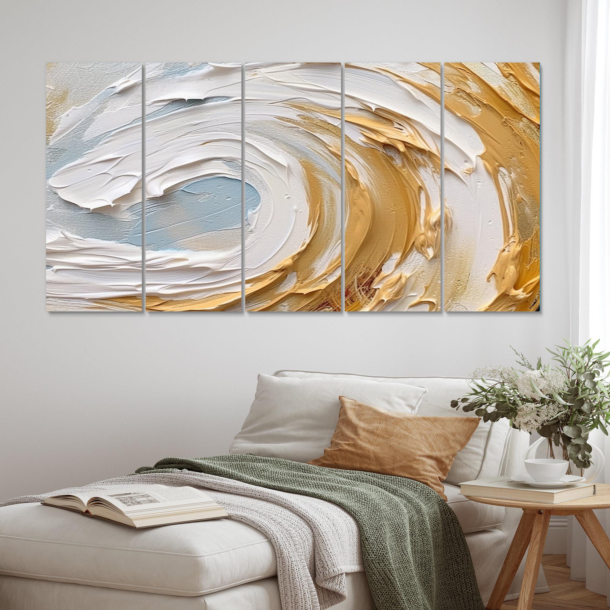 Ivy Bronx Gold And White Spiral Nebula II - Abstract Spirals Canvas ...