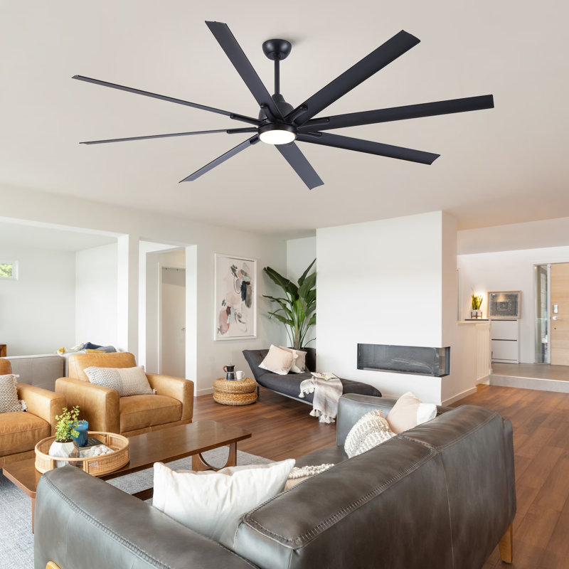 Ventilateur de plafond industriel 84 pouces avec lumière, 8 pales en aluminium, ventilateur de moteur à courant continu de grande taille, pales réversibles, 6 vitesses de vent, 3 températures de couleur à intensité variable, télécommande, tige de suspension réglable, ventilateur d'intérieur couvert pour la vie 