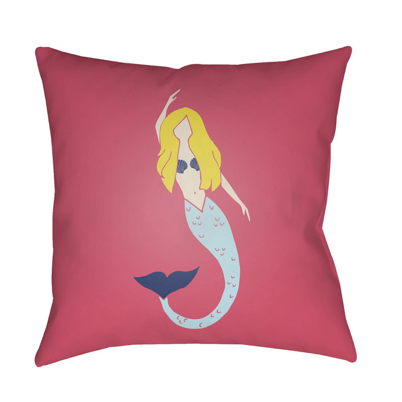  Mermaid Indoor/Outdoor Throw Pillow, 20" H x 20" W x 3.5" D, Pink
