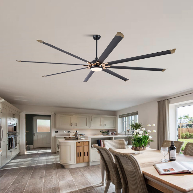 Ventilateur de plafond industriel standard à 8 pales avec télécommande et contrôle intelligent, 100 po de largeur