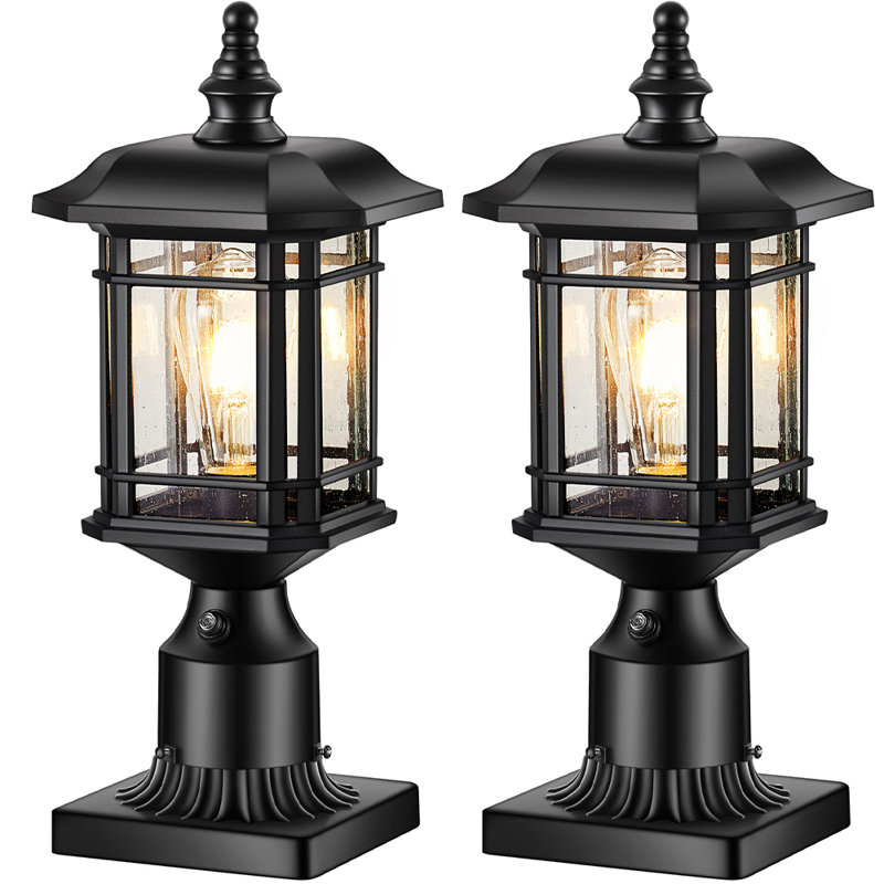 Dusk to Dawn Outdoor Post Lights with Pier Mount, 2 Pack Modern Exterior Lamp Post Light Fixture for Garden Patio