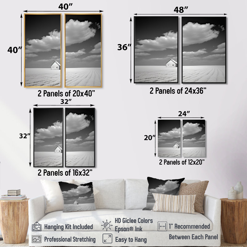 «Black and White Solitude Road I - Large Meadow», art mural sur toile, H 20 po x l 24 po, Noir