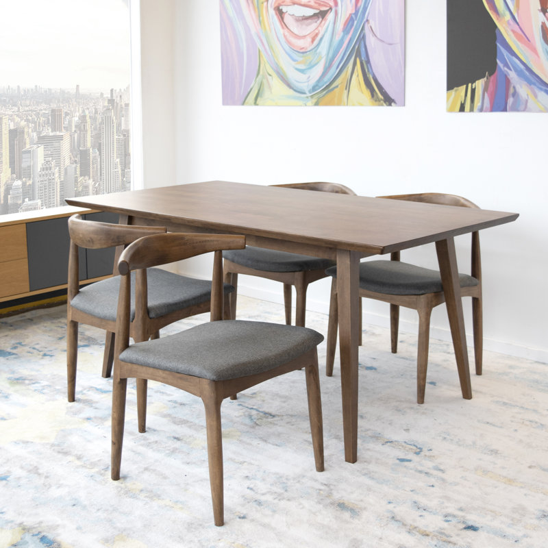 Hreinn 4 - Person Solid Wood Solid Wood Top Four Leg Dining Set, Gray, Walnut
