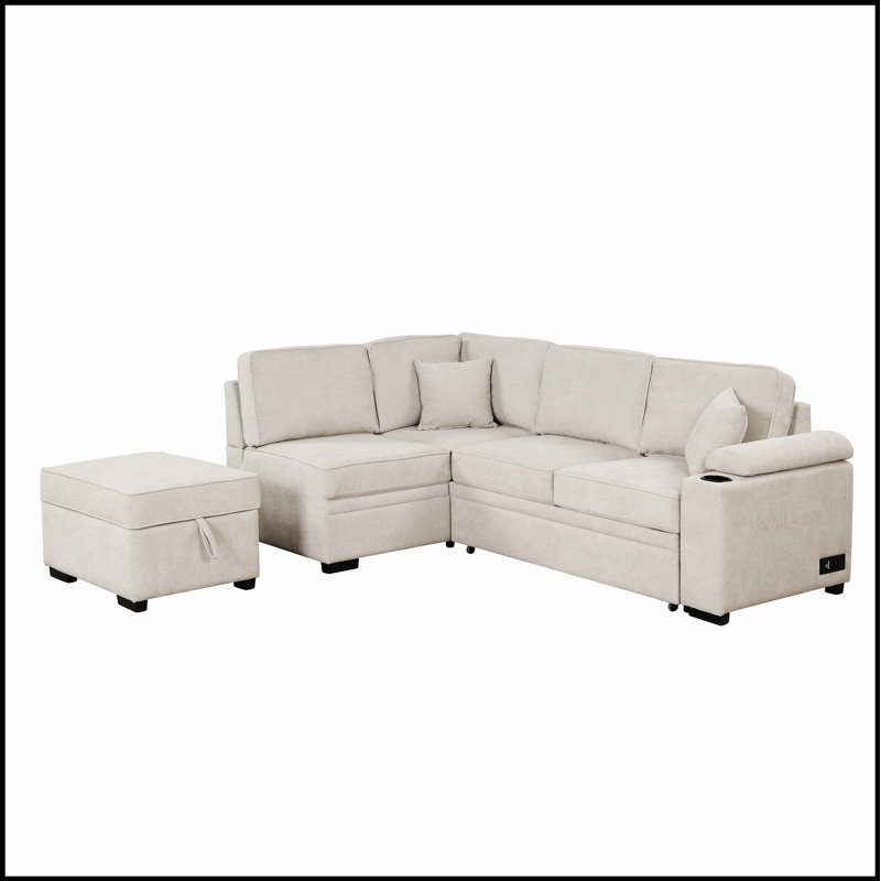 Canapé-lit polyvalent en lin avec repose-pieds pour des espaces compacts et confortables, alliant style et fonctionnalité