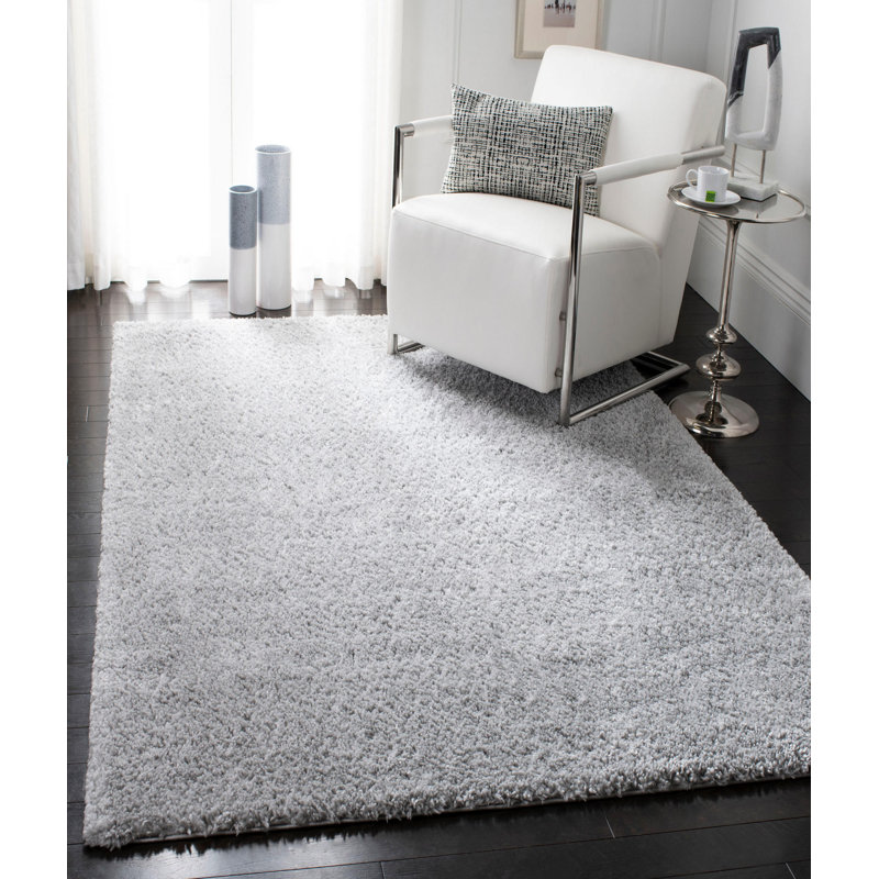 Tapis uni en polyester tissé à la machine en gris, Rectangle 5 pi 3 po x 7 pi 7 po