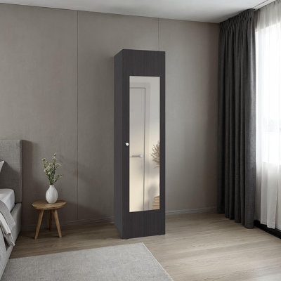 Armoire haute autoportante Home Linen avec porte simple, un miroir et 4 tablettes de rangement horizontales, armoire pour salle de bain, chambre à coucher ou salle de lavage