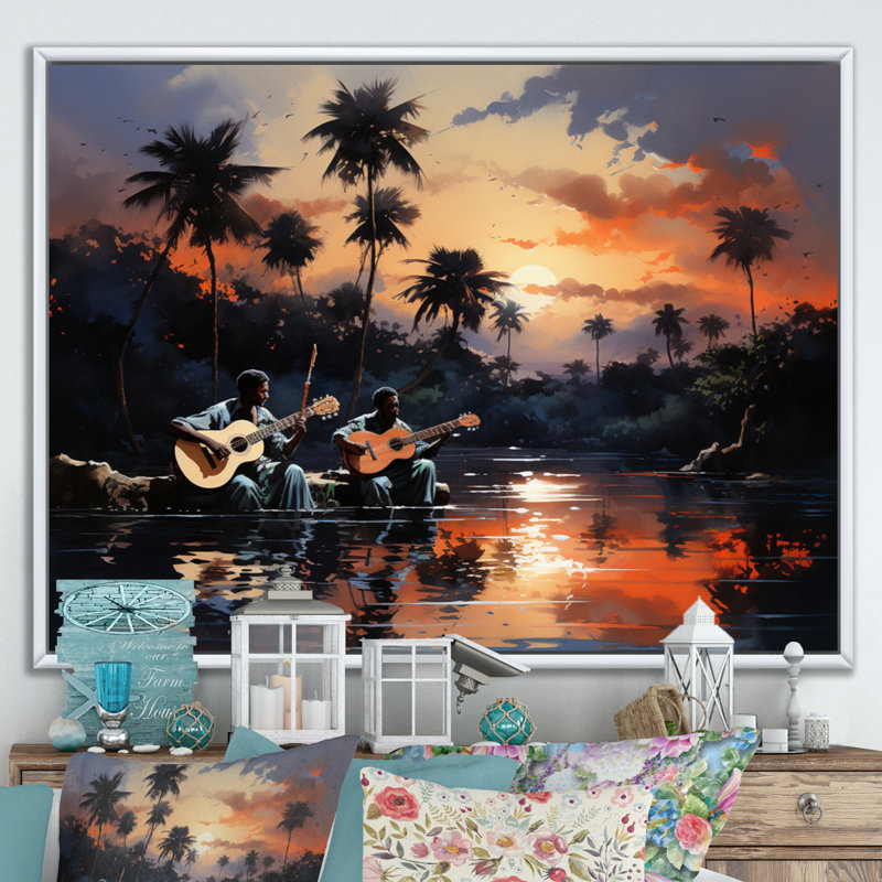 «African Serenading The I», reproduction sur toile, Cadre flottant blanc, H 12 po x l 20 po x P 1 po