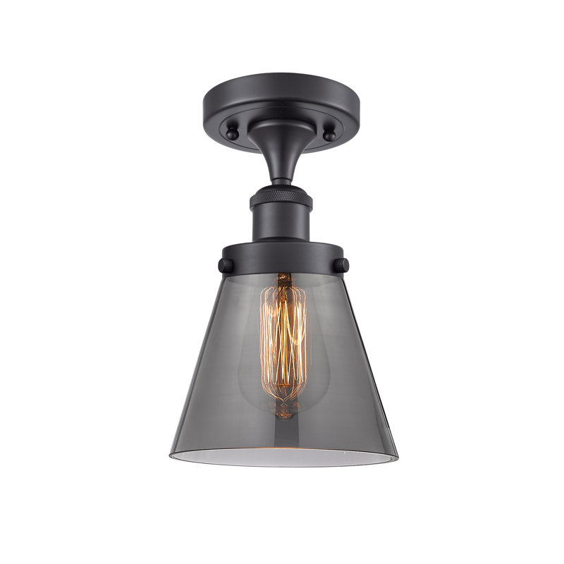 Plafonnier semi-encastré 1 lumière Wilmoth, Noir mat, Ampoule non incluse, Plaqué couleur fumée