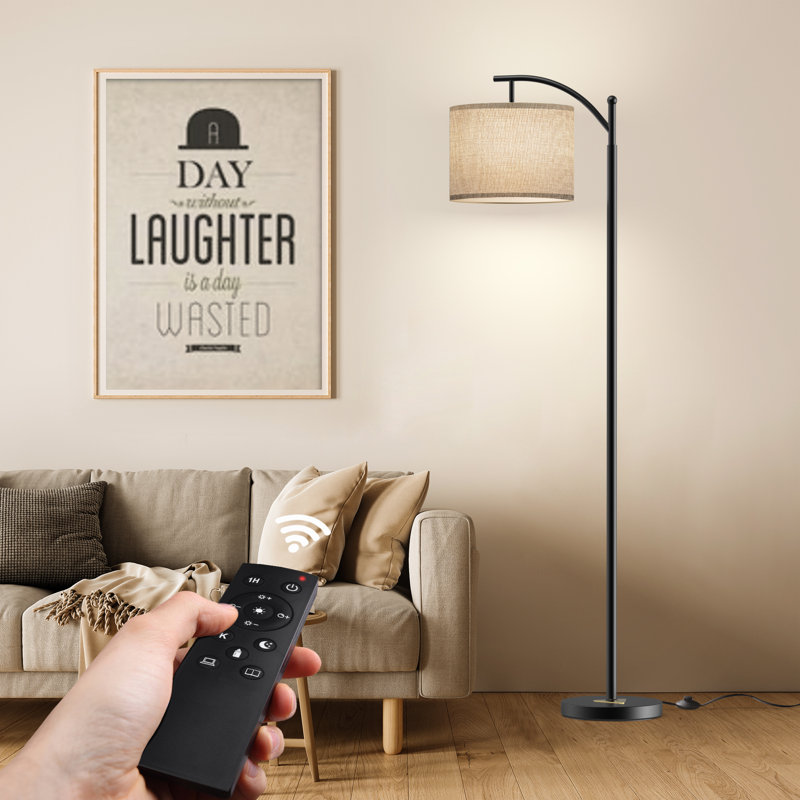 Mykah 61.8'' Arched/Arc Floor Lamp with Remote Control and Bulb Included, Gray
