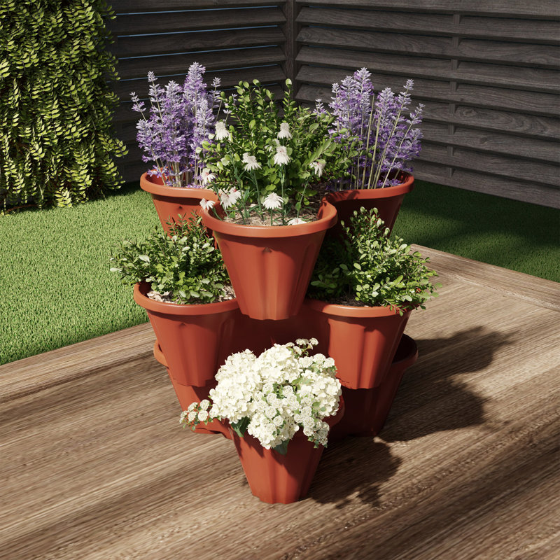 Pure Garden 3-Tier Stacking Planters, Brown, Brown