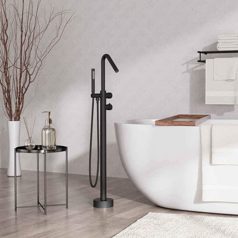 316 Stainless Steel Indoor/Outdoor Safe Freestanding Tub Filler,Modern Floor Mount Tub Faucet With Handheld Shower, Thermostatic
