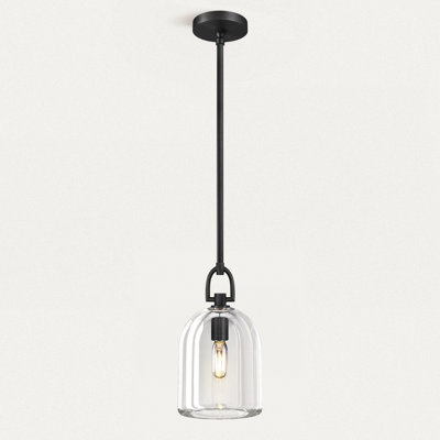1 - Light K9 Crystal Kitchen Island Single Pendant Light With Bell Glass Shade
