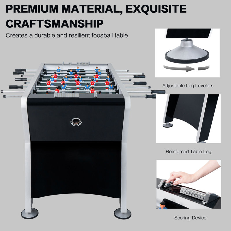 Black and Silver 58" MDF Foosball Table with Ergonomic Handles