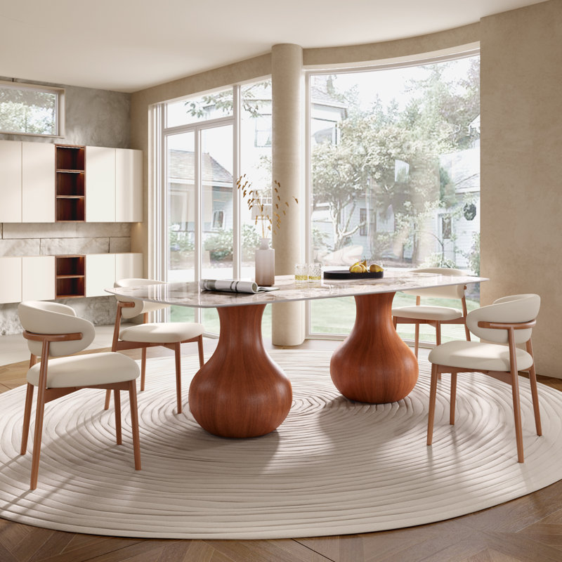 Ensemble de table de salle à manger à double piédestal 5 pièces 87 "/ 94" - Noyer, H 29,5 po x l 94 po x P 43,3 po, Noyer