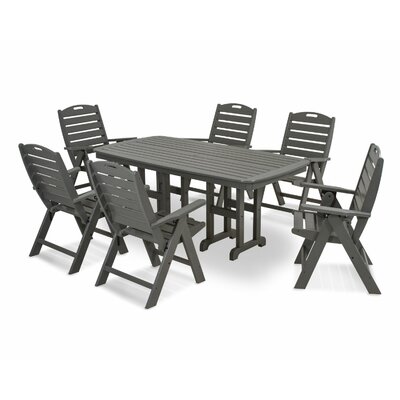 Nautical Folding Highback Chair 7-Piece Dining Set -  POLYWOOD®, PWS125-1-GY