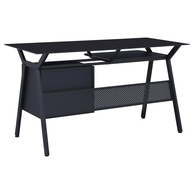 Élégant bureau d'ordinateur noir avec rangement pour tiroir et accès clavier pour une installation moderne à 2 tiroirs Euro Glides