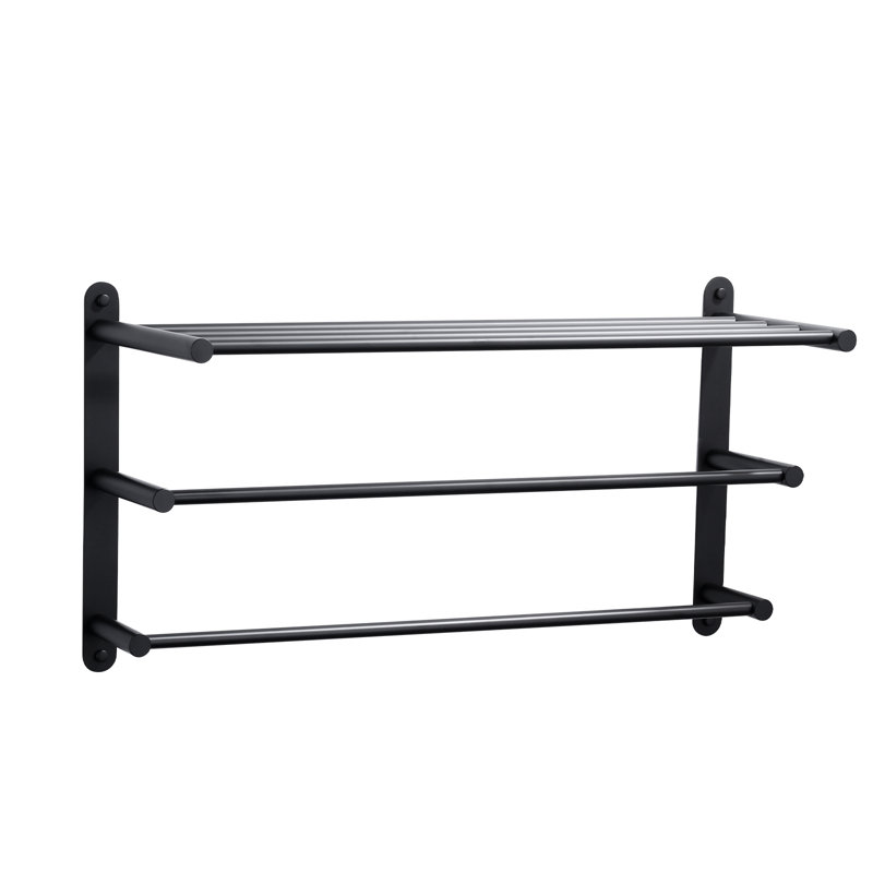 3-Tier 24" Stainless Steel Wall Mounted Towel Rack With Concealed Mounting Hardware, Matte Black