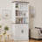 71" Tall Bookshelf With Doors, 5 Tiers Farmhouse Bookcase With Adjustable Shelves, Wooden Rustic Display Cabinet For Home Office, Living Room, White-484021609