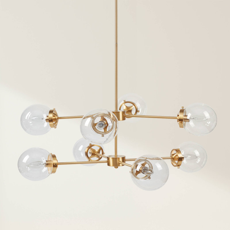 Lustre en métal 8 lumières avec ampoules sphériques dorées / transparentes Voir ci-dessous