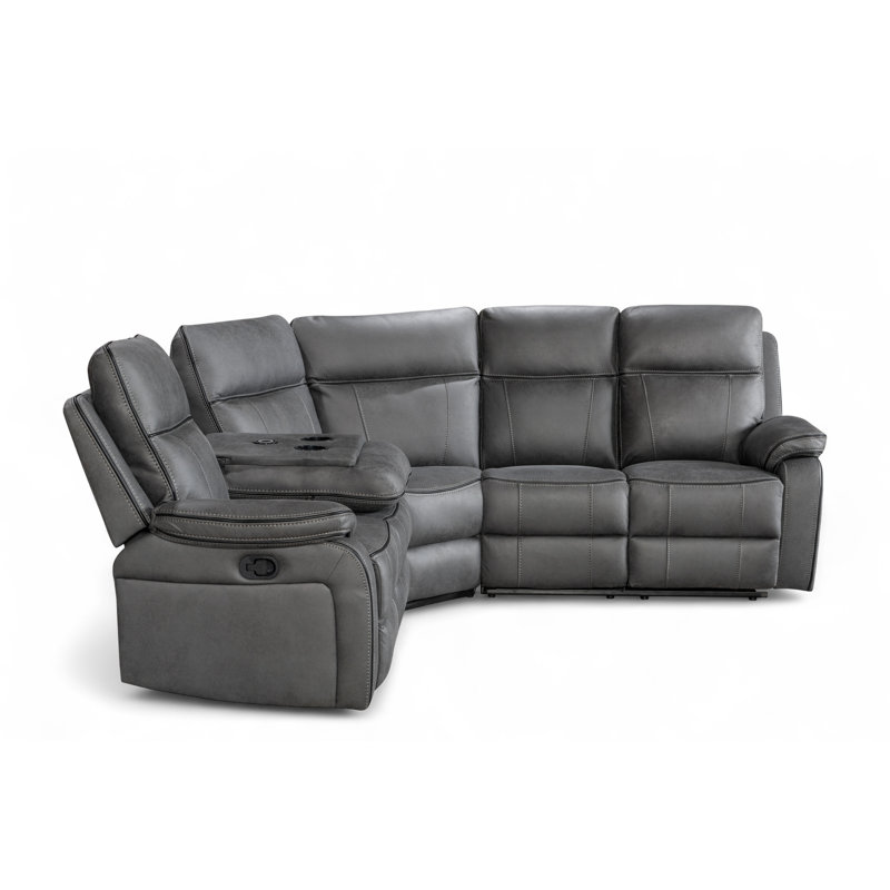5 Seater Faux Leather Reclining Corner Sofa , Manual - Handle / Lever